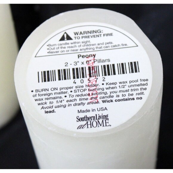 NEW Southern Living Peony Pillar Candles 6" Tall White Scented set of 2 in box - Picture 6 of 6